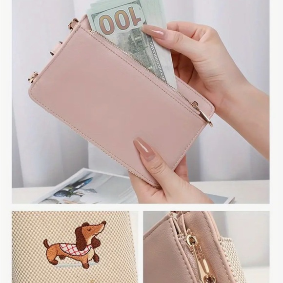 NEW Stylish Brown Embroidered Dachshund Crossbody Bag - Picture 3 of 4